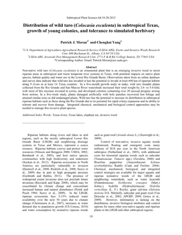 Distribution of Wild Taro (Colocasia Esculenta) in Subtropical Texas, Growth of Young Colonies, and Tolerance to Simulated Herbivory