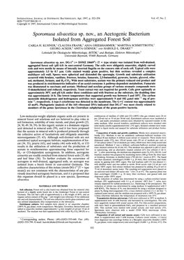 Sporomusa Silvacetica Sp. Nov., an Acetogenic Bacterium Isolated from Aggregated Forest Soil CARLA H