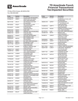 TD Ameritrade French Financial Transactional Tax-Impacted Securities PO Box 2760  Omaha, NE 68103-2760 Fax: 866-468-6268