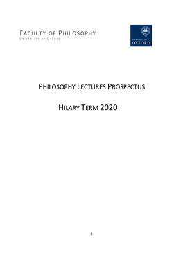 Philosophy Lectures Prospectus Hilary Term 2020