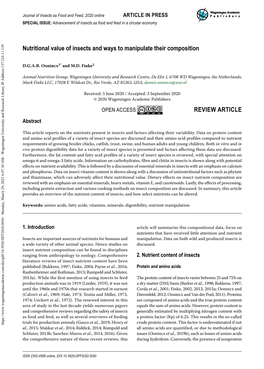 Nutritional Value of Insects and Ways to Manipulate Their Composition