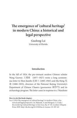 The Emergence of 'Cultural Heritage' in Modern China: a Historical And