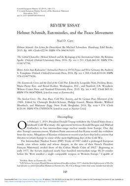 REVIEW ESSAY Helmut Schmidt, Euromissiles, and the Peace Movement