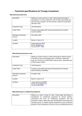 • Technical Specifications for Foreign Investment