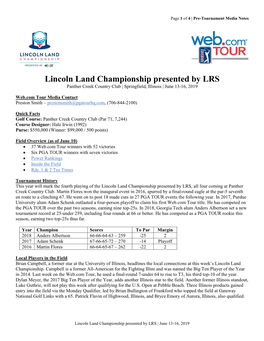 Lincoln Land Championship Presented by LRS Panther Creek Country Club | Springfield, Illinois | June 13-16, 2019