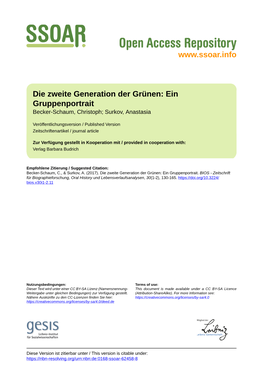Die Zweite Generation Der Grünen: Ein Gruppenportrait Becker-Schaum, Christoph; Surkov, Anastasia