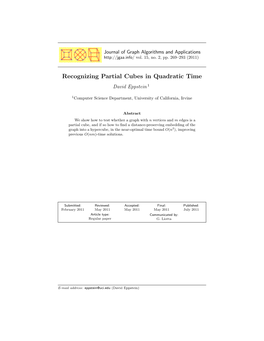 Recognizing Partial Cubes in Quadratic Time David Eppstein 1