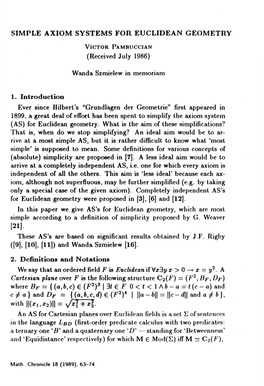 Victor Pambuccian, Simple Axiom Systems for Euclidean Geometry, P