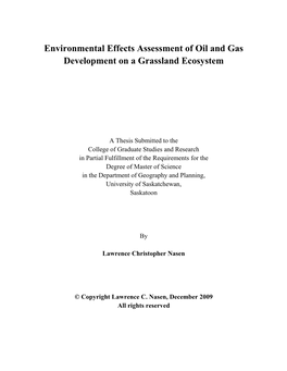 Environmental Effects Assessment of Oil and Gas Development on a Grassland Ecosystem