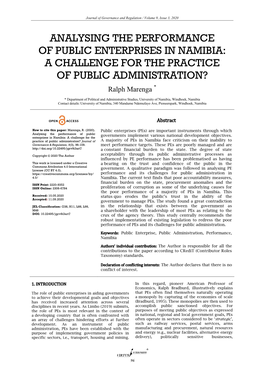 Analysing the Performance of Public Enterprises in Namibia: a Challenge for the Practice of Public Administration?