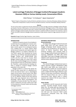 Pterapogon Kauderni, Koumans 1933) on Various Salinity Levels: Conservation Efforts