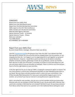 CONTENTS Report from Your AWSL Chair