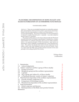 Plancherel Decomposition of Howe Duality and Euler Factorization Of