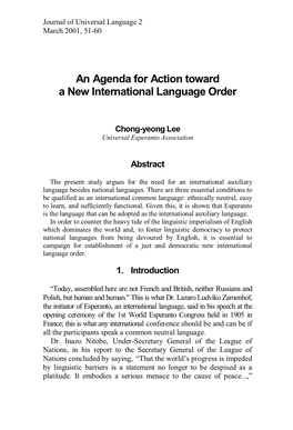 An Agenda for Action Toward a New International Language Order