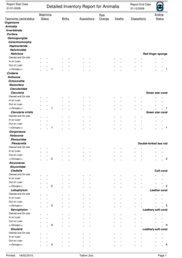 Detailed Inventory Report for Animalia 31/12/2009