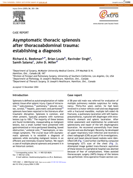 Asymptomatic Thoracic Splenosis After Thoracoabdominal Trauma: Establishing a Diagnosis