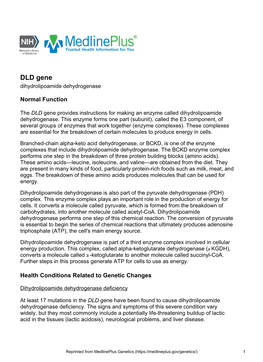 DLD Gene Dihydrolipoamide Dehydrogenase