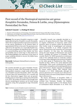 Kempfidris Fernández, Feitosa & Lattke, 2014 (Hymenoptera: Formicidae) for Peru