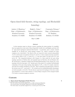 Open-Closed Field Theories, String Topology, and Hochschild Homology