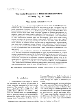 The Spatial Perspective of Ethnic Residential Patterns of Kandy City, Sri Lanka