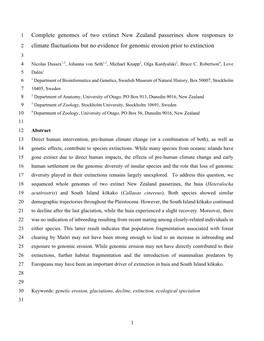 Complete Genomes of Two Extinct New Zealand Passerines Show