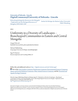 Branchiopod Communities in Eastern and Central Mongolia Ansgar Poloczek Humboldt-University Berlin, Poloczea@Student.Hu-Berlin.De