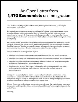 An Open Letter from 1,470 Economistson Immigration