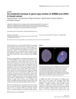 Co-Incidental Increase in Gene Copy Number of ERBB2 and LRIG1 in Breast Cancer