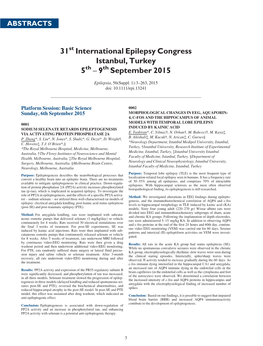 31St International Epilepsy Congress Istanbul, Turkey 5Th – 9Th September 2015