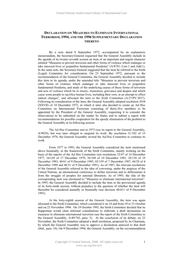 Declaration on Measures to Eliminate International Terrorism, 1994, and the 1996 Supplementary Declaration Thereto