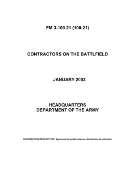 Fm 3-100.21 (100-21) Contractors on the Battlfield January 2003