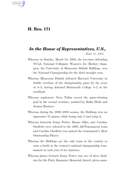 H. Res. 171 in the House of Representatives, U.S