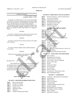 Journal of the Senate 1 Third Day, January 11, 2017 2017 Regular Session Third Day