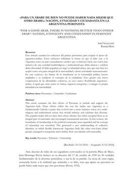 «Para Un Árabe De Bien No Puede Haber Nada Mejor Que Otro Árabe»: Nación, Etnicidad Y Ciudadanía En La Argentina Peronista