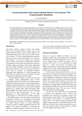 Gonad Maturation of the Tropical Abalone Haliotis Varia Linnaeus 1758 (Vetigastropoda: Haliotidae)