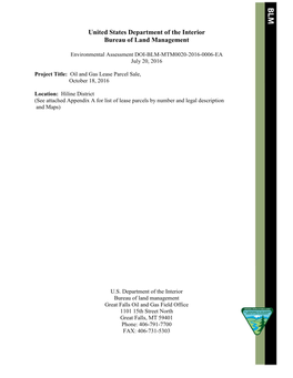 Environmental Assessment DOI-BLM-MTM0020-2016-0006-EA July 20, 2016