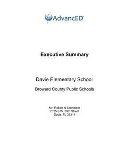 Executive Summary Davie Elementary School