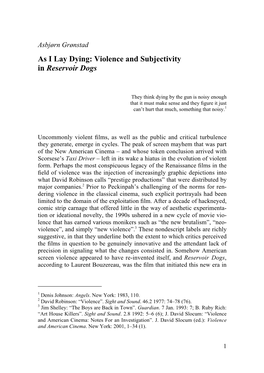 As I Lay Dying: Violence and Subjectivity in Reservoir Dogs