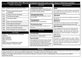 The USA 1910-1919: Why Did Immigration Become Such a Major Issue in American Society?