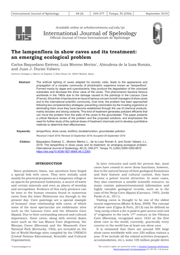 The Lampenflora in Show Caves and Its Treatment: an Emerging Ecological Problem Carlos Baquedano Estévez, Luis Moreno Merino*, Almudena De La Losa Román, and Juan J