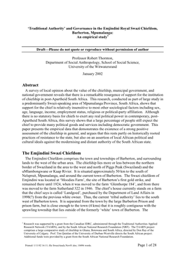 Preliminary Analysis of Data, Chiefship Project