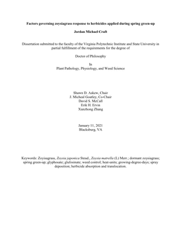 Factors Governing Zoysiagrass Response to Herbicides Applied During Spring Green-Up