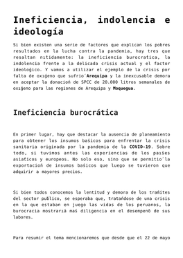 Ineficiencia, Indolencia E Ideología