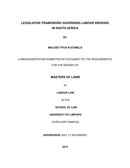 Legislative Framework Governing Labour Broking in South Africa