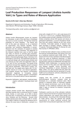 Leaf Production Responses of Lampeni (Ardisia Humilis Vahl.) to Types and Rates of Manure Application