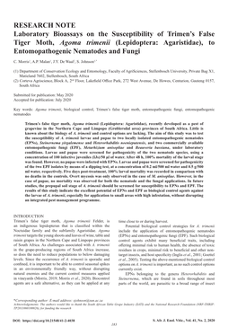 RESEARCH NOTE Laboratory Bioassays on the Susceptibility of Trimen's False Tiger Moth, Agoma Trimenii