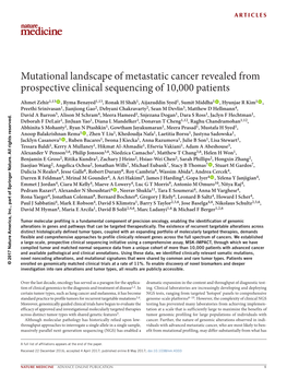 Mutational Landscape of Metastatic Cancer Revealed from Prospective