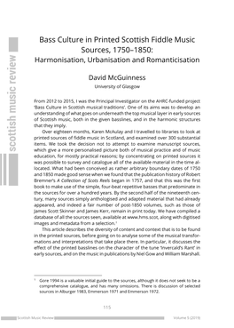 Bass Culture in Printed Scottish Fiddle Music Sources, 1750–1850: Harmonisation, Urbanisation and Romanticisation