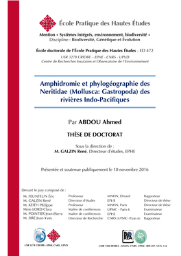 Amphidromie Et Phylogéographie Des Neritidae (Mollusca Gastropoda