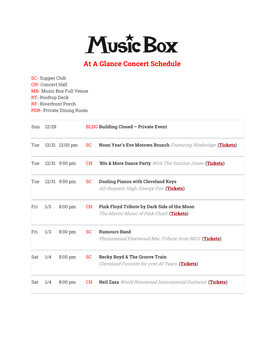 At a Glance Concert Schedule